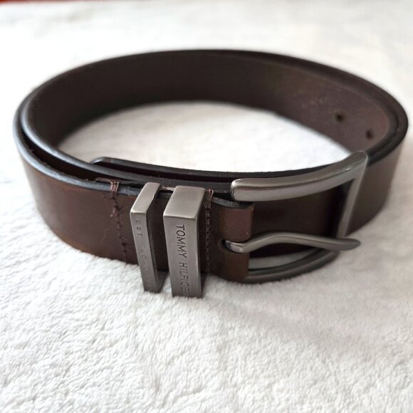 Tommy Hilfiger Men’s Brown Leather Belt Size 38 – Double Loop Buckle - Picture 1 of 7